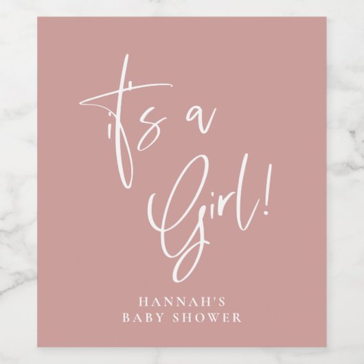 Dusty Pink/Rose Bohemisch Baby Dusche Es Mädchen Weinetikett (Einzelnes Label)