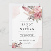 Dusty Pink Rose Boho Blume Hochzeit Einladung (Vorderseite)