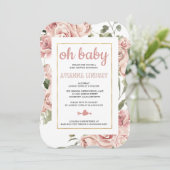 Dusty Pink Rose Botanical Baby Dusche Einladung (Stehend Vorderseite)
