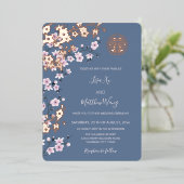 Dusty Pink Rose Chinesische Hochzeit Folieneinladung (Stehend vorne)