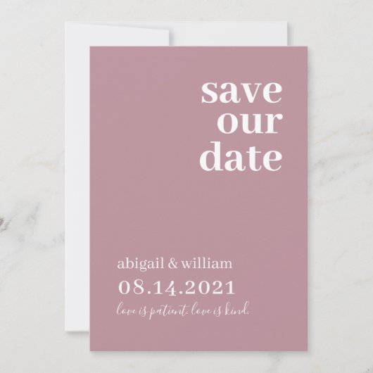 Dusty Pink Rose Einfache Moderne Hochzeit außerhal Save The Date (Vorderseite)