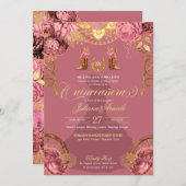 Dusty Pink Rose Eleganter Western Charro Quinceane Einladung (Vorne/Hinten)