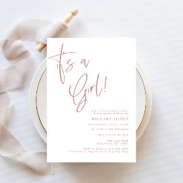 Dusty Pink/Rose Es ist ein Mädchenherz Babydusche Einladung