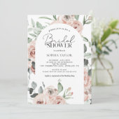 Dusty Pink Rose Eukalyptus Brautparty Einladung (Stehend Vorderseite)