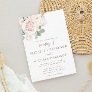 Dusty Pink Rose Eukalyptus Floral Wedding Einladung
