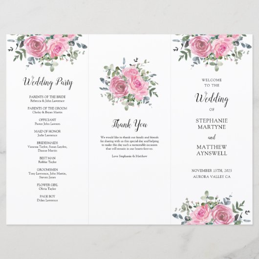 Dusty Pink Rose Eukalyptus Order of Service (Vorderseite)