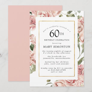 Dusty Pink Rose Floral 60 Gold Geburtstagsparty Einladung