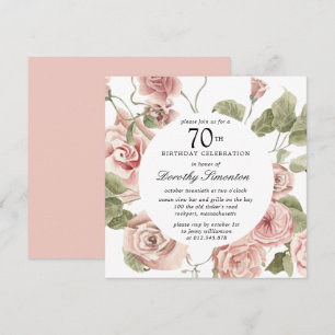 Dusty Pink Rose Floral 70. Geburtstag Einladung