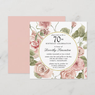 Dusty Pink Rose Floral 70. Geburtstag Einladung