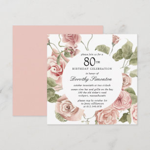Dusty Pink Rose Floral 80. Geburtstag Einladung