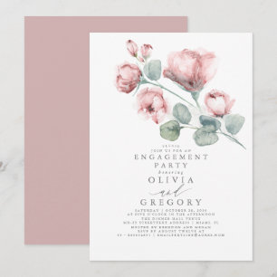 Dusty Pink Rose Floral Elegante Engagement Party Einladung