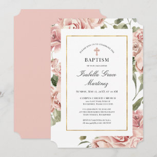 Dusty Pink Rose Floral Elegante Taufe Einladung