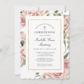 Dusty Pink Rose Floral Elegantes Christening Einladung (Vorderseite)