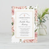 Dusty Pink Rose Floral Elegantes Christening Einladung (Stehend Vorderseite)