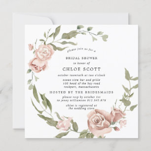 Dusty Pink Rose Floral Gold Brautparty Einladung