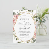 Dusty Pink Rose Floral Gold Geometric Wedding Invi Einladung (Stehend Vorderseite)