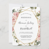 Dusty Pink Rose Floral Gold Geometric Wedding Invi Einladung (Vorderseite)