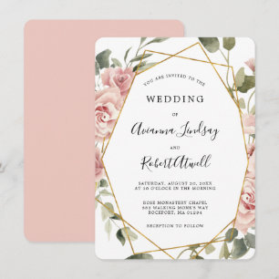 Dusty Pink Rose Floral Gold Geometric Wedding Invi Einladung