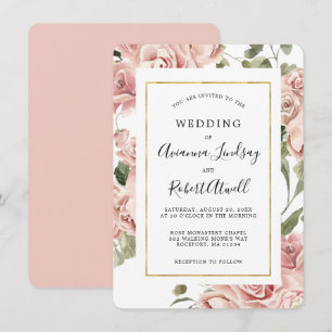 Dusty Pink Rose Floral Gold Rahmen Hochzeit Einladung