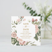 Dusty Pink Rose Floral Gold Save the Date (Stehend Vorderseite)