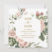 Dusty Pink Rose Floral Gold Save the Date (Vorderseite)