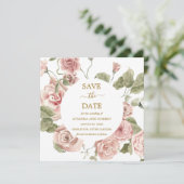 Dusty Pink Rose Floral Gold Save the Date (Stehend Vorderseite)
