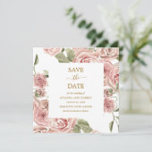 Dusty Pink Rose Floral Gold Save the Date (Stehend Vorderseite)