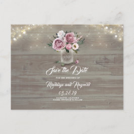 Dusty Pink Rose Floral Mason Jar Save the Date Ankündigungspostkarte