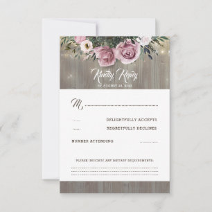 Dusty Pink Rose Floral Wedding RSVP Karte