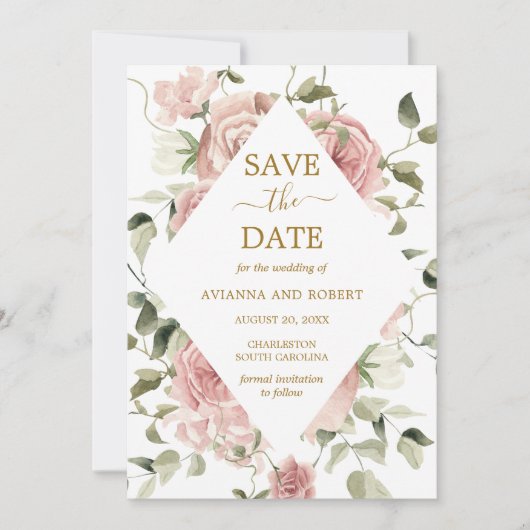 Dusty Pink Rose Foto Save The Date (Vorderseite)