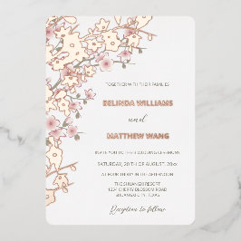 Dusty Pink Rose Gold Cherry Blossom Hochzeit Folieneinladung