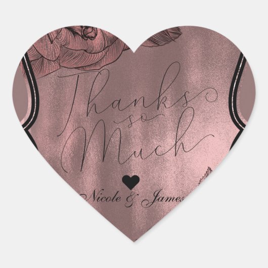 Dusty Pink Rose Gold Elegante Glam Floral Wedding Herz-Aufkleber (Vorderseite)