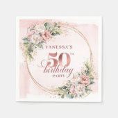 Dusty Pink Rose Gold Floral 50th Birthday Dinner Serviette (Vorderseite)