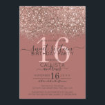 Dusty Pink Rose Gold Glitzer Confetti Sweet 16 Einladung<br><div class="desc">Das elegante, glamouröse und moderne 16 . Geburtstag Geburtstagsfest lädt zum zeitgenössischen und stilvollen Teenager ein. Es verfügt über ein Imitat gedruckt Rose Gold funkelnd Glitzer Konfetti gesprenkelt Farbe Block auf einem einfachen dunkelstaubigen Rose rosa Hintergrund mit einer großen Zahl "16" in einem passenden rosa goldfarben. Die Rückseite zeigt den...</div>