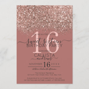 Dusty Pink Rose Gold Glitzer Confetti Sweet 16 Einladung