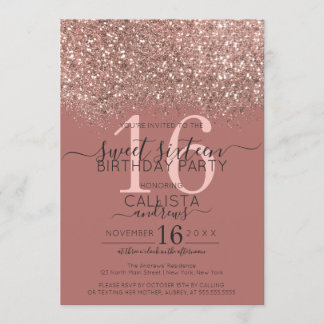 Dusty Pink Rose Gold Glitzer Confetti Sweet 16 Einladung