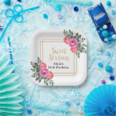 Dusty Pink Rose Greenery Botanical Gold Sweet 16 Pappteller (Party)