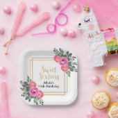 Dusty Pink Rose Greenery Botanical Gold Sweet 16 Pappteller (Party)