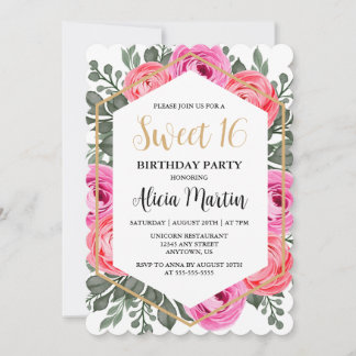 Dusty Pink Rose Grüne Flora Sweet 16 Einladung