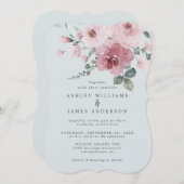 Dusty Pink Rose Light Blue Wedding Einladung (Vorne/Hinten)