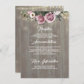 Dusty Pink Rose Rustic Country Wedding Details Begleitkarte (Vorne/Hinten)
