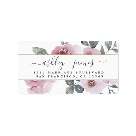 Dusty Pink Rose Wedding Rücksendeadresse Labrador Adressaufkleber (Vorne)
