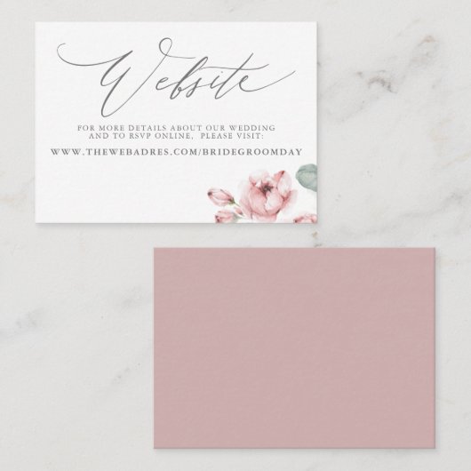 Dusty Pink Rose Wedding Website Card Visitenkarte (Vorne/Hinten)
