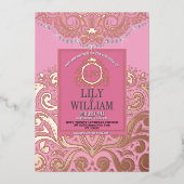 Dusty Pink RoseGold Classic Monogram Boho Wedding Folieneinladung (Vorderseite)