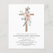 Dusty Pink Roses Cross Blumentaufen Einladung (Vorderseite)