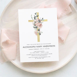 Dusty Pink Roses Cross Blumentaufen Einladung