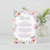 Dusty Pink Roses Einzelheiten zur Hochzeit in der  Begleitkarte (Stehend Vorderseite)