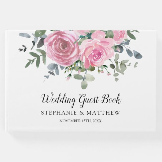 Dusty Pink Roses Eukalyptus Botanische Hochzeit Gästebuch (Vorderseite)