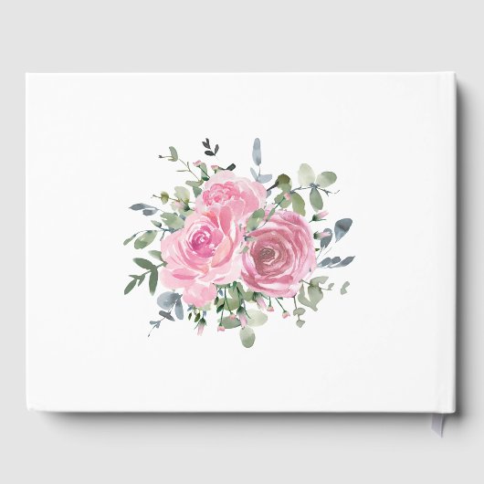 Dusty Pink Roses Eukalyptus Botanische Hochzeit Gästebuch (Rückseite)