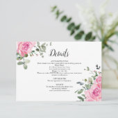Dusty Pink Roses Eukalyptus Wedding Details Begleitkarte (Stehend Vorderseite)